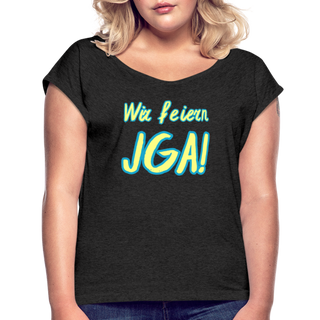 T-Shirt "Wir feiern JGA!" gelb-blau - Schwarz meliert