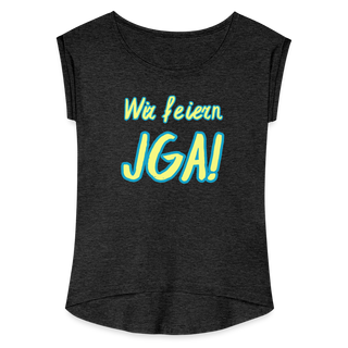 T-Shirt "Wir feiern JGA!" gelb-blau - Schwarz meliert