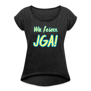 T-Shirt "Wir feiern JGA!" gelb-blau - Schwarz meliert
