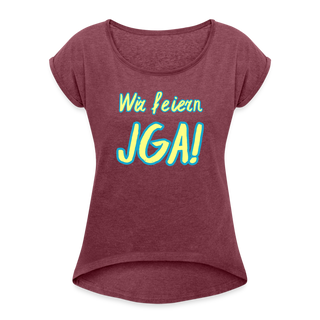 T-Shirt "Wir feiern JGA!" gelb-blau - Bordeauxrot meliert