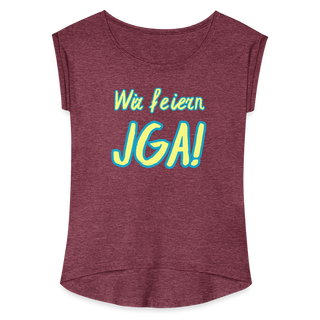 T-Shirt "Wir feiern JGA!" gelb-blau - Bordeauxrot meliert