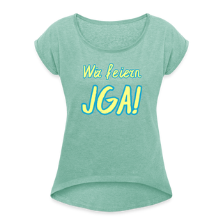 T-Shirt "Wir feiern JGA!" gelb-blau - Minze meliert