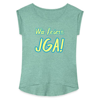 T-Shirt "Wir feiern JGA!" gelb-blau - Minze meliert