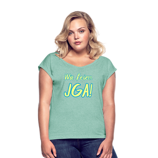T-Shirt "Wir feiern JGA!" gelb-blau - Minze meliert