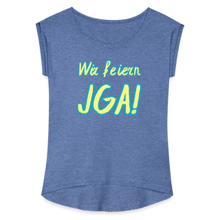 T-Shirt "Wir feiern JGA!" gelb-blau - Denim meliert