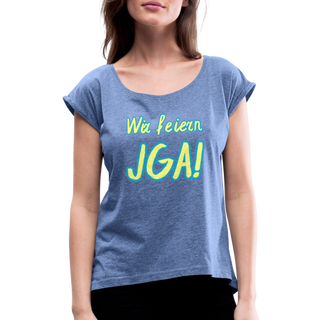 T-Shirt "Wir feiern JGA!" gelb-blau - Denim meliert