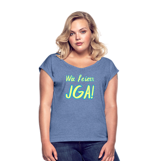 T-Shirt "Wir feiern JGA!" gelb-blau - Denim meliert