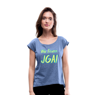 T-Shirt "Wir feiern JGA!" gelb-blau - Denim meliert