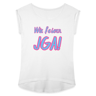 T-Shirt "Wir feiern JGA!" blau-pink - weiß