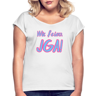 T-Shirt "Wir feiern JGA!" blau-pink - weiß