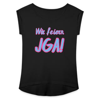 T-Shirt "Wir feiern JGA!" blau-pink - Schwarz