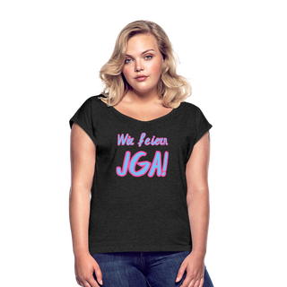 T-Shirt "Wir feiern JGA!" blau-pink - Schwarz meliert
