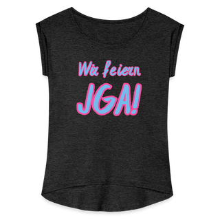 T-Shirt "Wir feiern JGA!" blau-pink - Schwarz meliert