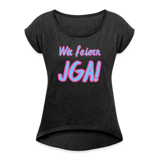 T-Shirt "Wir feiern JGA!" blau-pink - Schwarz meliert