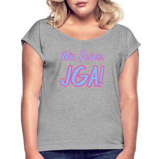 T-Shirt "Wir feiern JGA!" blau-pink - Grau meliert