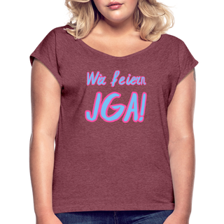 T-Shirt "Wir feiern JGA!" blau-pink - Bordeauxrot meliert