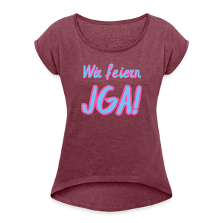 T-Shirt "Wir feiern JGA!" blau-pink - Bordeauxrot meliert