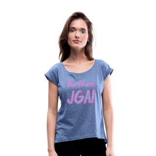 T-Shirt "Wir feiern JGA!" blau-pink - Denim meliert