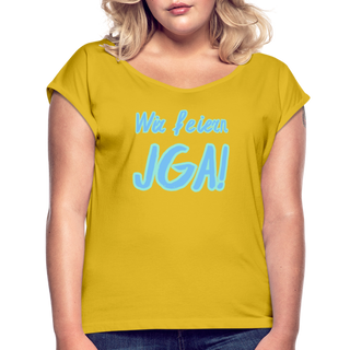 T-Shirt "Wir feiern JGA!" blau-hellblau - Senfgelb
