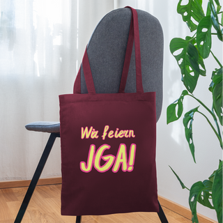 Stoffbeutel "Wir feiern JGA!" gelb-pink - Burgunderrot