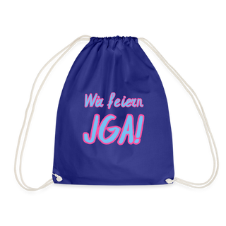Turnbeutel "Wir feiern JGA!" blau-pink - Königsblau