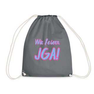 Turnbeutel "Wir feiern JGA!" blau-pink - Grau