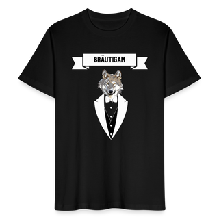 T-Shirt Bräutigam Wolf im Anzug weiß - Schwarz