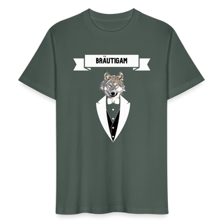 T-Shirt Bräutigam Wolf im Anzug weiß - Graugrün