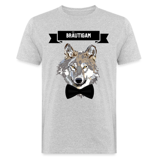 T-Shirt Bräutigam Wolf mit Fliege schwarz - Grau meliert