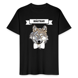 T-Shirt Bräutigam Wolf mit Fliege weiß - Schwarz