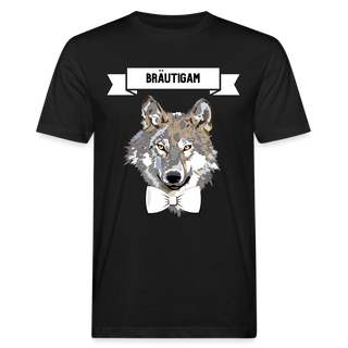 T-Shirt Bräutigam Wolf mit Fliege weiß - Schwarz