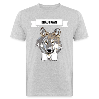 T-Shirt Bräutigam Wolf mit Fliege weiß - Grau meliert