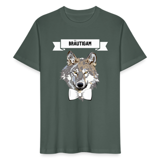 T-Shirt Bräutigam Wolf mit Fliege weiß - Graugrün