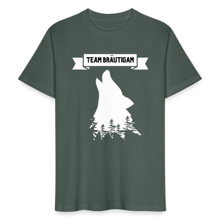 T-Shirt Team Bräutigam Wolf im Wald weiß - Graugrün